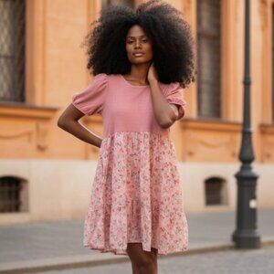 Babydoll Dress Peach Floral Sundress NWT